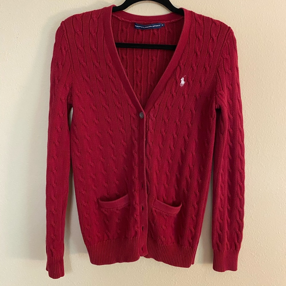 Ralph Lauren Red Cable Knit Cardigan